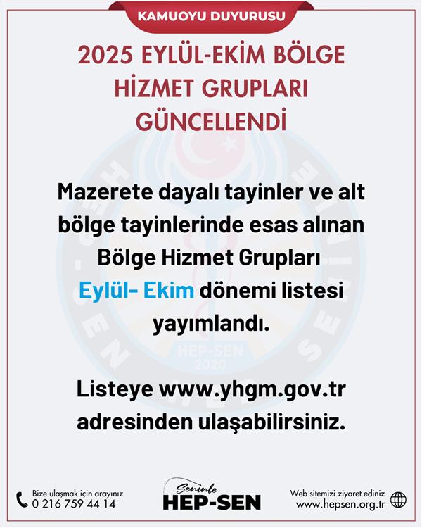 2025 Eylül-Ekim Bölge Hizmet Grupları Güncellendi